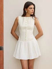 Button-Front Panel Pleated Hem Mini Dress