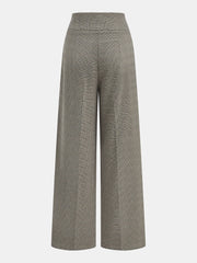 High-Waist Button Detail Plaid Wide-Leg Pants