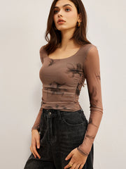 Tye Dye Floral Printed Mesh T-Shirt