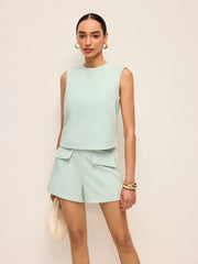 Minimalist Back Button Sleeveless Shorts Set