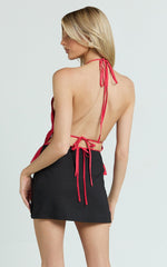 Kaiden Top - Halter Neck Backless Ruched Top in Red