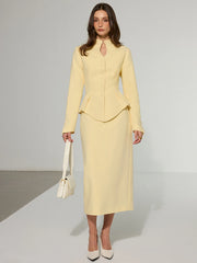 Keyhole Neckline Button Front Peplum Blazer