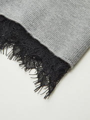 Lace Hem Ribbed Knit Cardigan