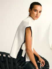 Contrast Trim Side Bow Mock Neck Sweater Vest