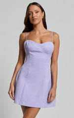 Lima Mini Dress - Tulip Skirt Bustier Tie Back Dress in Lilac