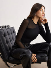 Asymmetrical Sheer Panel Jersey Top