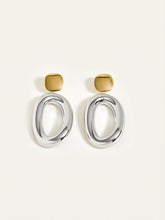 Two-Tone Smooth Oval Drop Earrings