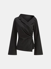 Flared Sleeve Asymmetric Wrap Shirt