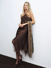 Lace Trim Satin Asymmetric Backless Midi Dress