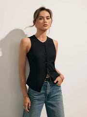 Linen Blends Button Up Tank Top