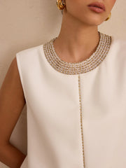 Hand-Beaded Sleeveless Top and Skirt Set