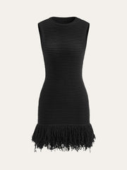 Sleeveless Fringe Hem Sweater Dress