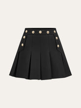 Pleated Mini Skirt with Decor Button