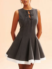 Bow-Tie Front Contrast Trim Mini Dress
