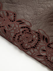 Jacquard Trim PU Leather Mini Skirt with Belt