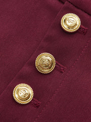 High-Waist Metal Button Pleated Wide-Leg Pants