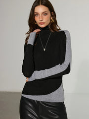 Two-Tone Turtleneck Wool Blend Sweater