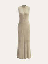 Wool Blend Ribbed Button Maxi Dress