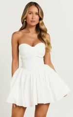 Suzanna Mini Dress - Strapless Pleat Full Skirt Mini in White
