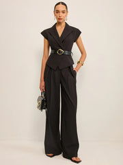 Belted Peplum Vest with Metal Buckle Detail