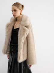 Wide Lapel Faux Fur Cropped Coat