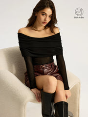 Bra-Free Off-Shoulder Long Sleeve T-Shirt