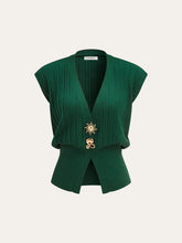 Metal Detail Cap Sleeve Ribbed Knit Vest