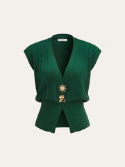 Metal Detail Cap Sleeve Ribbed Knit Vest