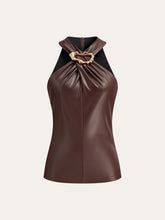 Metal Detail Halter PU Leather Tank Top