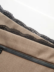 Lace Trim Faux Leather Buckle Mini Skirt