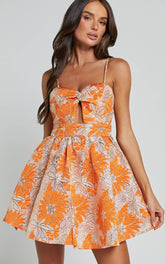 Alena Mini Dress - Sweetheart Sleeveless Cut Out Front Dress in Orange