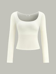 Bra-Free Slim Fit Low Neck Long Sleeve Top