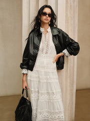 Semi-Sheer Lace Panel Maxi Dress without Belt