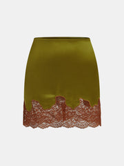 Lace Panel Satin Mini Skirt