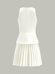 Sleeveless Buttoned Vest-Style Pleated Dress