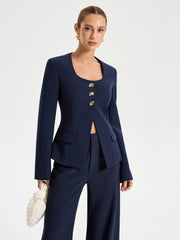 Metal Button Square Neck Blazer
