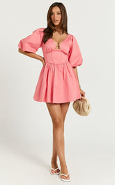 Amalie The Label - Ray Long Sleeve Corset Panel Mini Dress in Berry