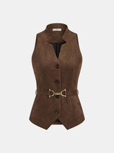 Belted Suede Effect Button-Front Vest