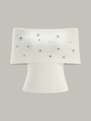 Off-Shoulder Knit Top with Crystal Embellishments