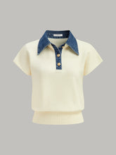 Denim Collar Cinched Knit Top