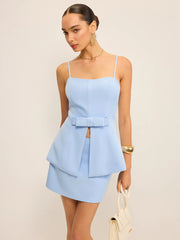 Bow Detail Slit-Front Top and Mini Skirt Set