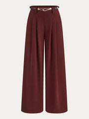 Belted Pleated Wide-Leg Pants
