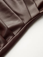 Faux Leather Waist Ruched Dress
