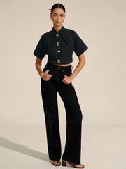 Metal Decor Cropped Blouse