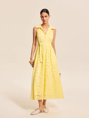 Cotton Belted Embroidered Dress