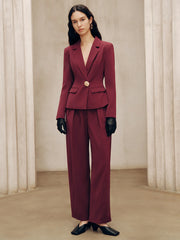 Mid-Waist Pleated Wide-Leg Pants