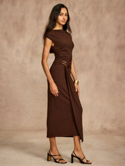Pure Cotton Cap Sleeve Draped Dress