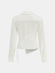 Lapel Collar Tie Satin Wrap Shirt