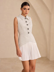 Sleeveless Collared Top Panel Pleated Skirt Mini Dress