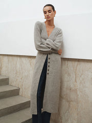 Button-Front Longline Knit Outerwear